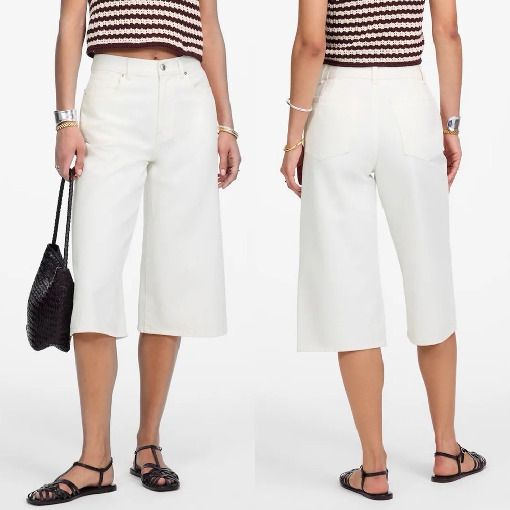 MADEWELL Denim Culottes Size 24 Pure White Wide Leg High Rise Relaxed Boho Retro